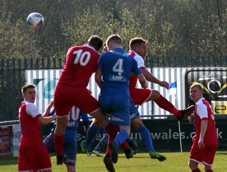 Sean Pemberton goes close with a strong header Sean Pemberton goes close with a strong header